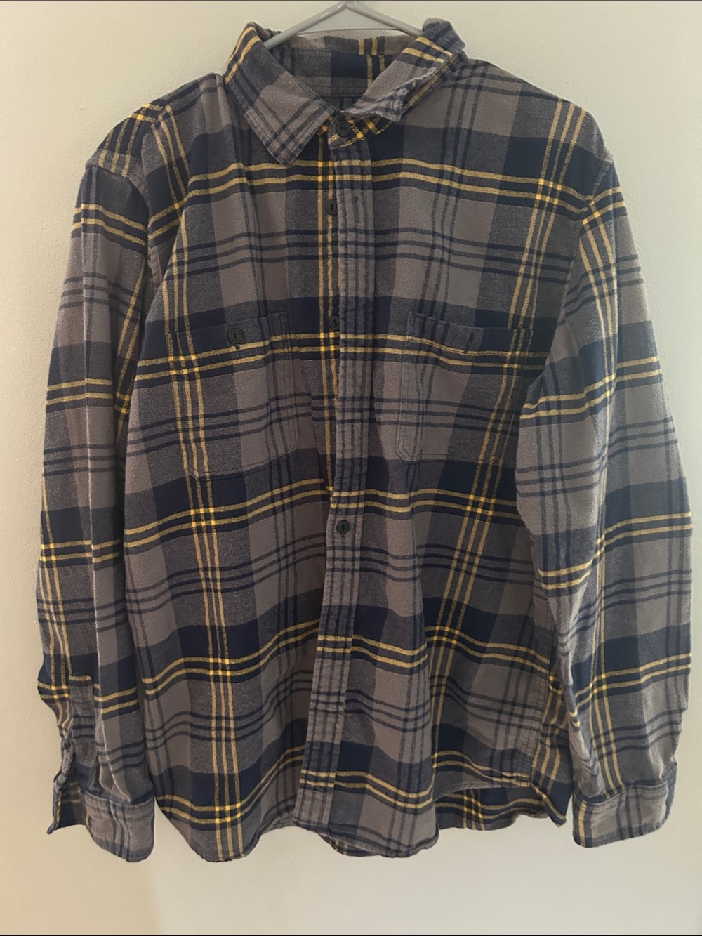 GAP Gray, Navy and Yellow Plaid Button-Down Shirt
